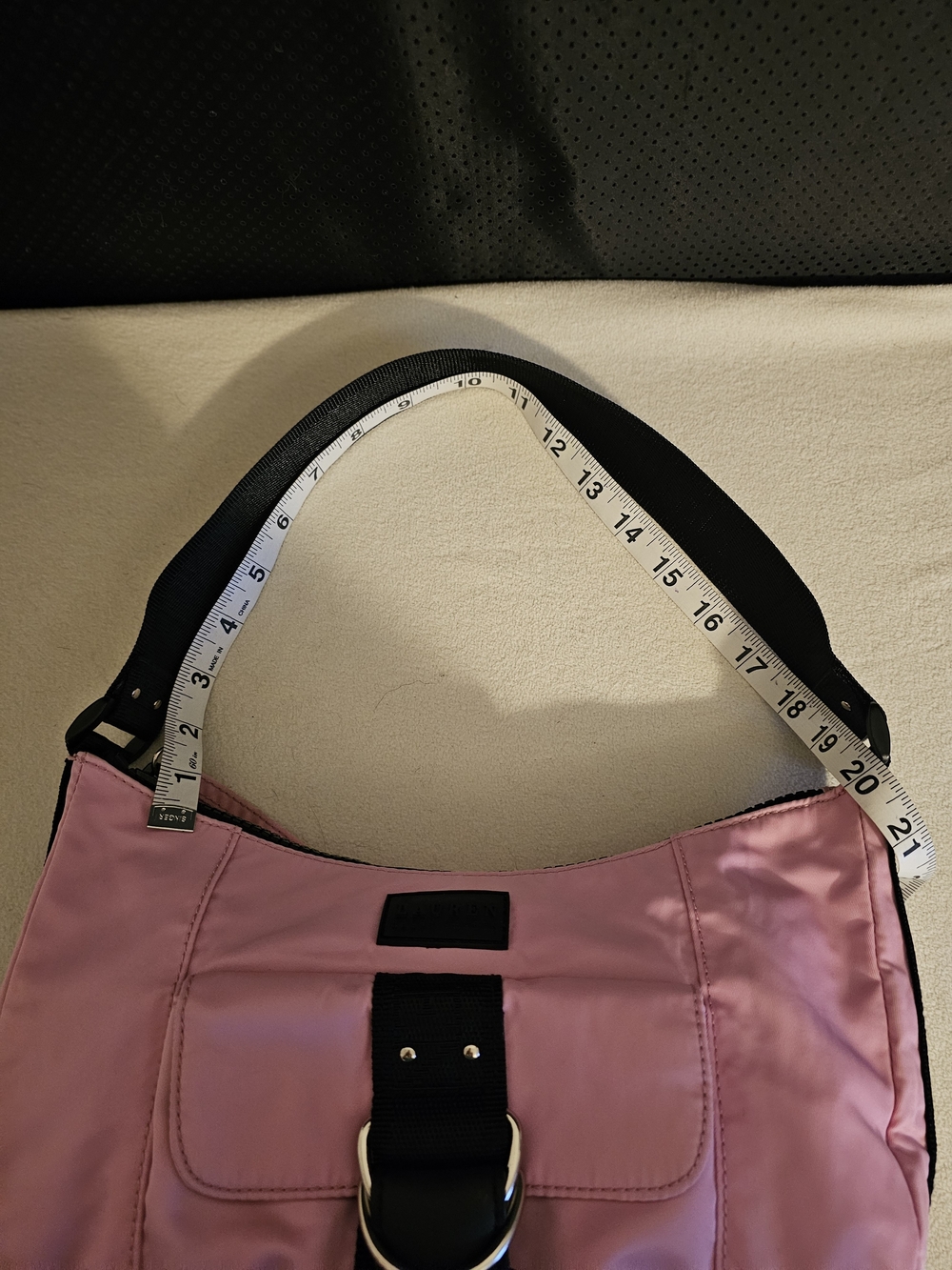 Lauren Ralph Lauren Pink Shoulder Bag with Black Strap and Buckle. - Picture 11 of 11